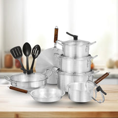 WESTPOINT Family Jadeed Glass Lid Metal Finish Set – 15 Pieces Grooved Premium Cookware